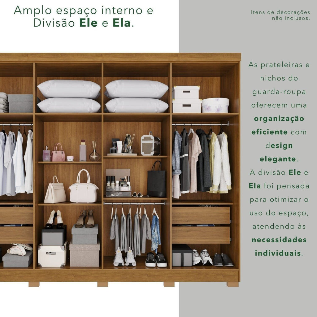 Guarda-Roupa Casal França 8 Portas 4 Gavetas Espresso Móveis Off White/Cinamomo
