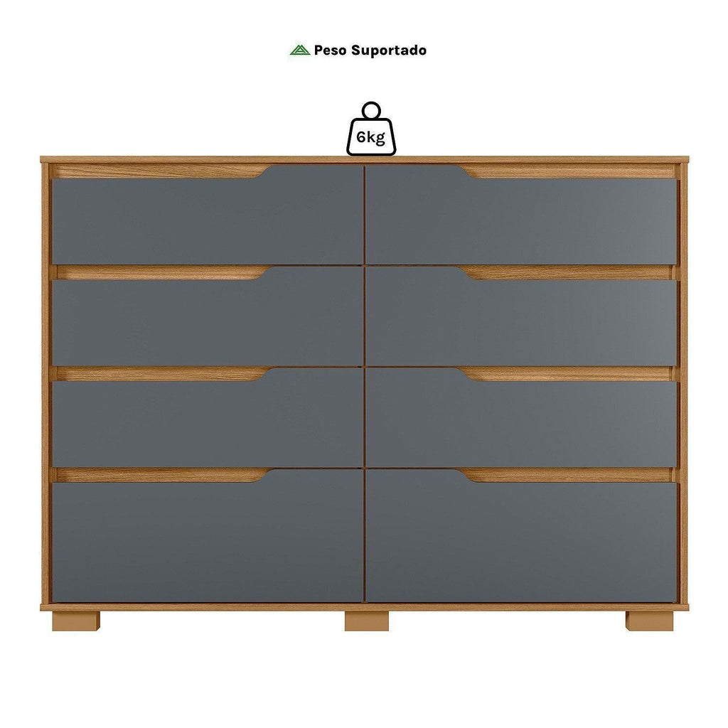 Cômoda para Quarto 8 Gavetas 147cm Georgia Moval Marrom/Freijó/Cinza