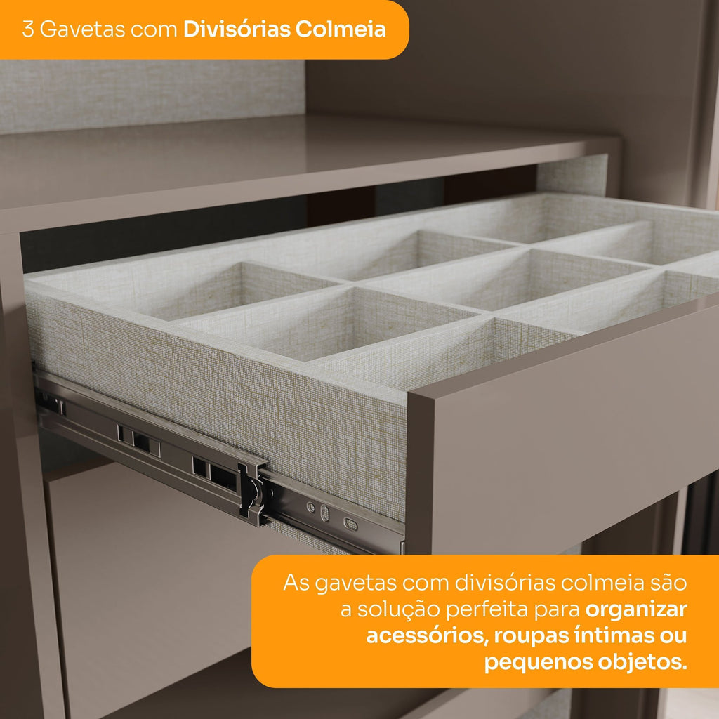 Guarda-Roupa Casal Henn Dream 2 Portas Deslizantes com Espelho 100% MDF Off White/Avelã