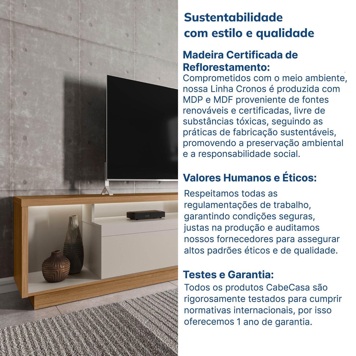 Rack para TV até 75 Polegadas com LED MDF 3 Portas Fita Cronos CabeCasa Off White