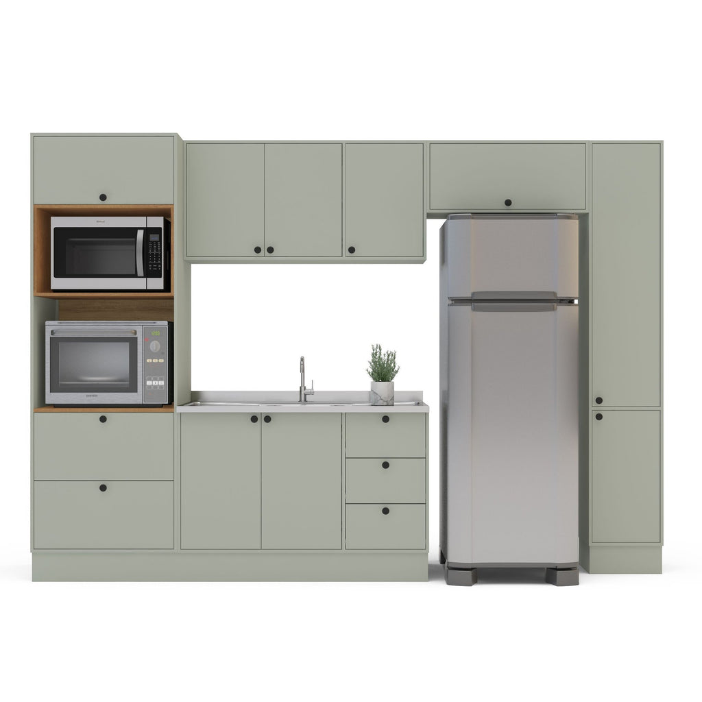 Cozinha Completa Modulada com Rodapé 5 Peças Rubi Yescasa Verde/Oliva