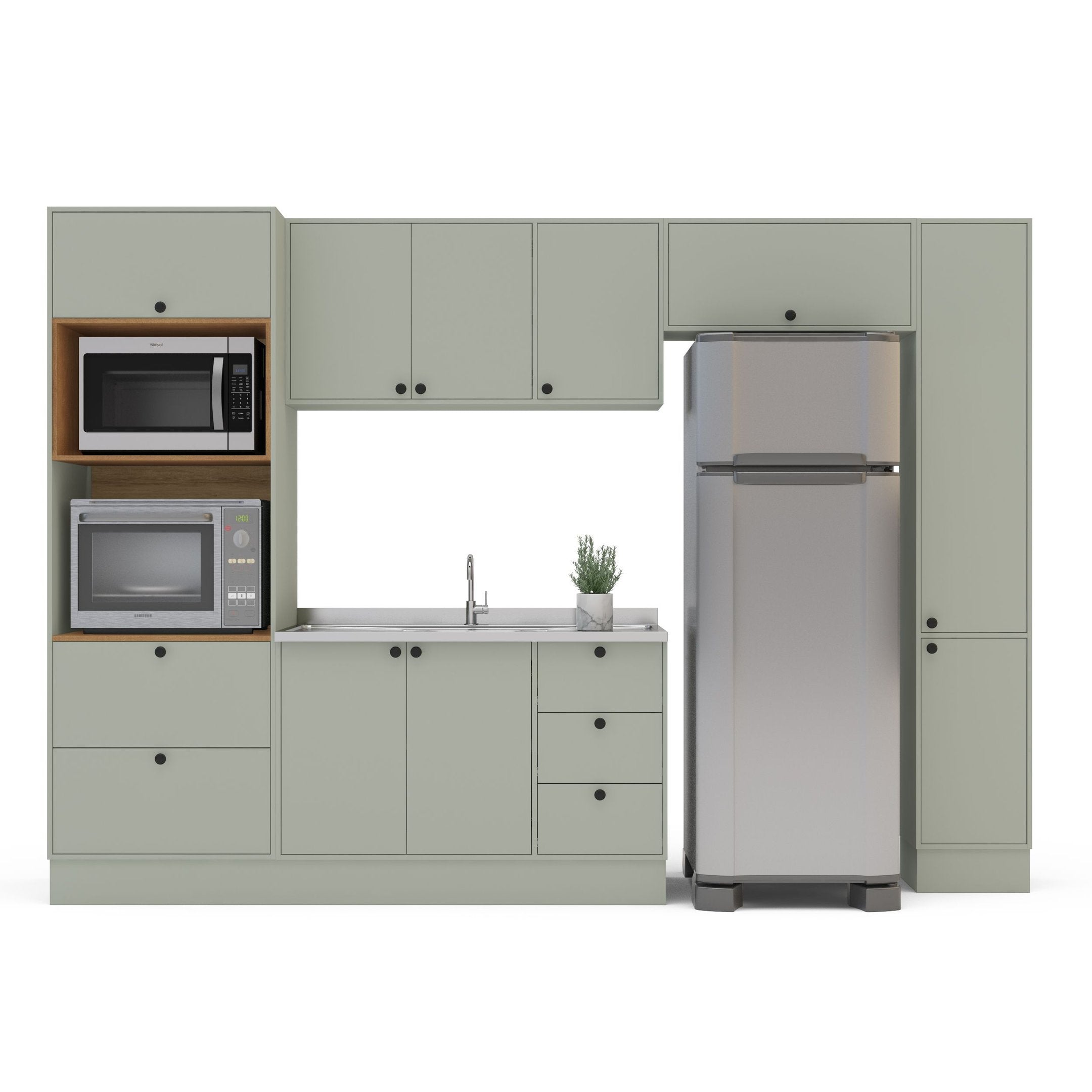 Cozinha Completa Modulada com Rodapé 5 Peças Rubi Yescasa Verde/Oliva