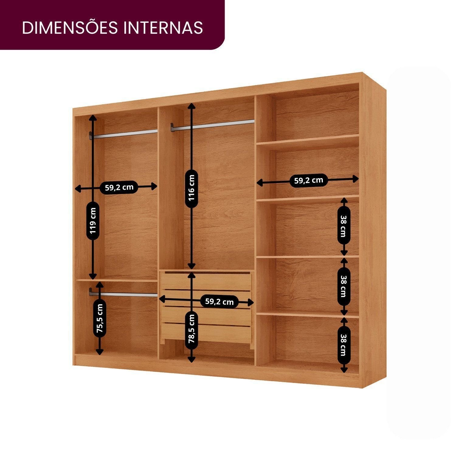 Guarda-Roupa Casal 100% MDF 3 Portas de Correr 4 Gavetas 6 Prateleiras com Espelho Chile Rufato Off White/Marrom