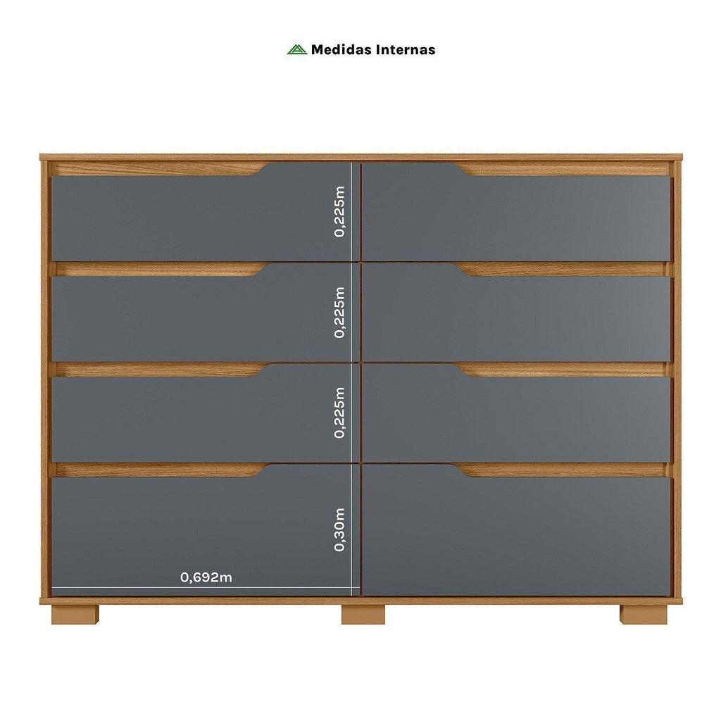 Cômoda para Quarto 8 Gavetas 147cm Georgia Moval Marrom/Freijó/Cinza