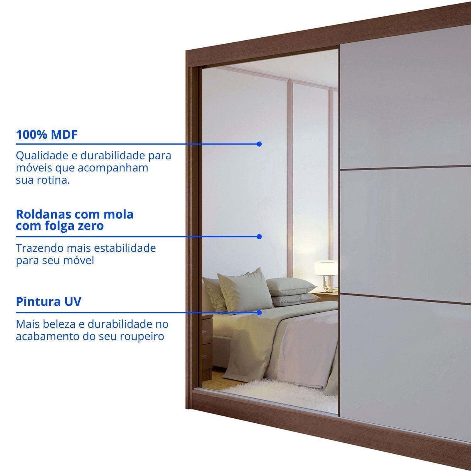 Guarda-Roupa Casal 2 Portas de Correr 6 Gavetas 100% MDF Coliseu D Doro Marrom/Castanho/Off White