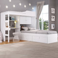 Conjunto Cama de Solteiro com Baú e Cama Alta Lion com Escada e Escrivaninha Branco Cj038 Art In Móveis