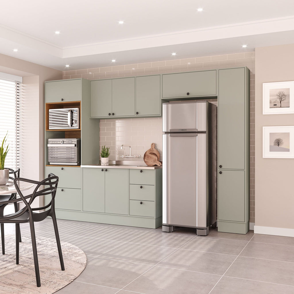 Cozinha Completa Modulada com Rodapé 5 Peças Rubi Yescasa Verde/Oliva