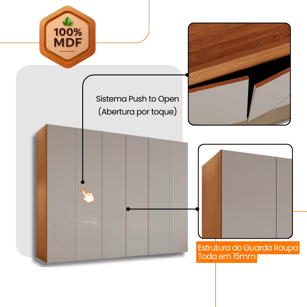 Guarda-Roupa Casal Coliseu 100% MDF 6 Portas e 6 Gavetas Moderna Mobília