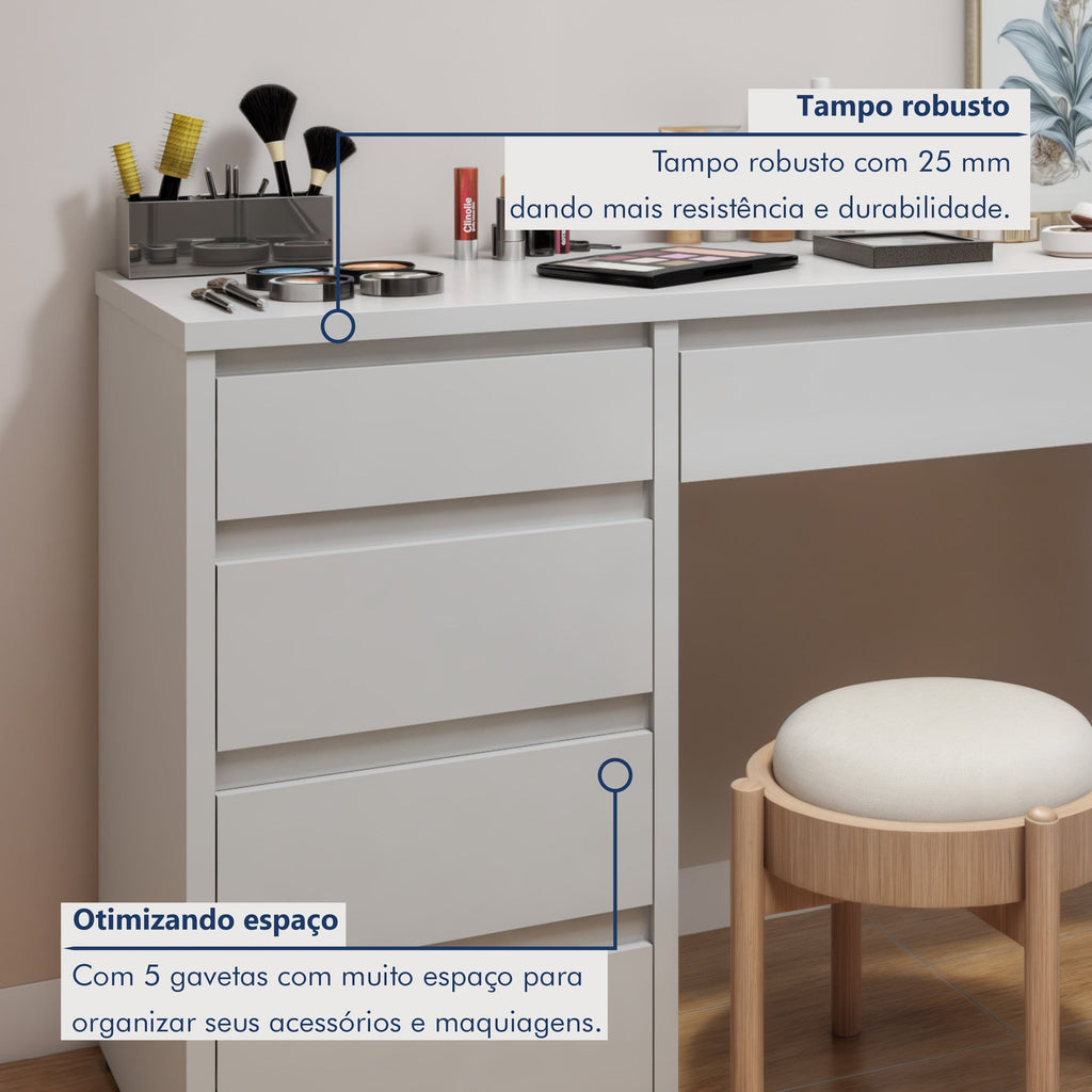 Penteadeira 5 Gavetas 100% MDF sem Espelho Giulia Yescasa