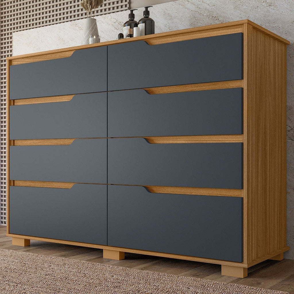 Cômoda para Quarto 8 Gavetas 147cm Georgia Moval Marrom/Freijó/Cinza