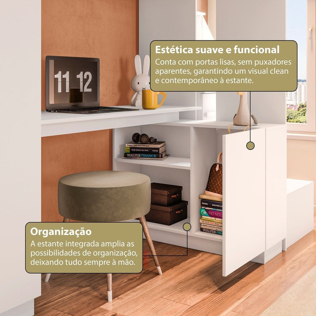 Cama Alta Beliche Office Infantil com Roupeiro e Escrivaninha Moon Yescasa Branco