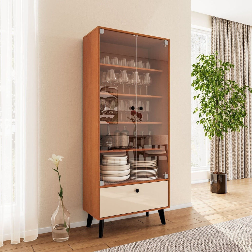 Cristaleira 2 Portas de Vidro 1 Gaveta 4 Prateleiras 75cm Londres Politorno
