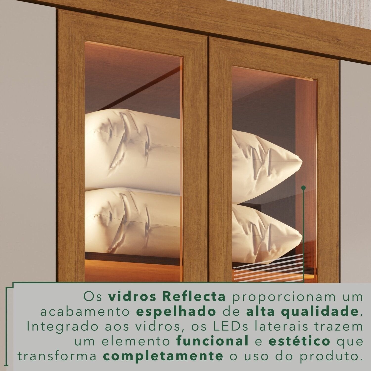 Guarda-Roupa Casal Reflecta com LED 6 Portas 2 Gavetas França Sallêto Móveis Off White/Cinamomo