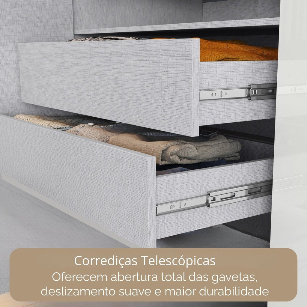 Guarda-Roupa Casal com Espelho 8 Portas 4 Gavetas Paris Maxel Branco