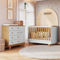 Quarto de Bebê Cômoda e Berço Minicama 4 em 1 Levy 100% MDF Espresso Móveis Bege/Amêndoa/Off White