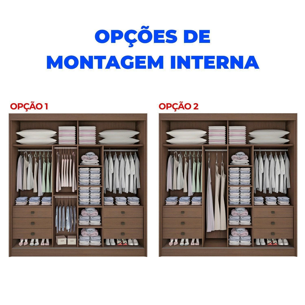 Guarda-Roupa Casal 2 Portas de Correr 6 Gavetas 100% MDF Coliseu D Doro Marrom/Castanho/Off White