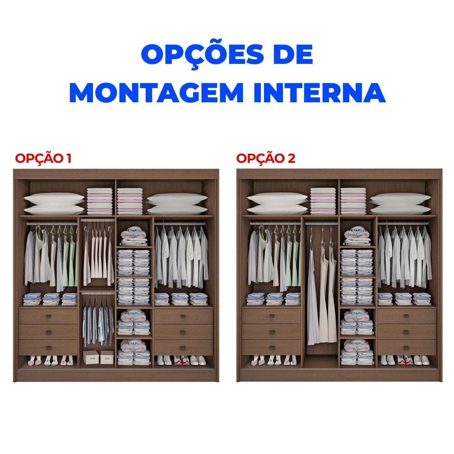 Guarda-Roupa Casal 2 Portas de Correr 6 Gavetas 100% MDF Coliseu D Doro Marrom/Castanho/Off White