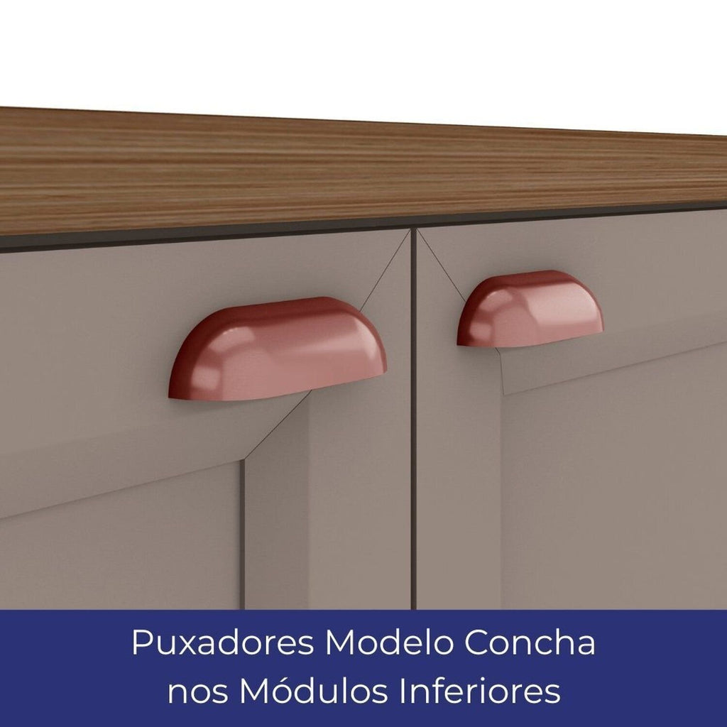 Cozinha Completa Modulada Americana 4 Peças com Paneleiro Torre Quente e Balcão com Tampo Unna Poliman Móveis