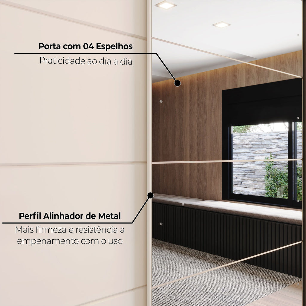 Guarda-Roupa Casal Henn Dream 2 Portas Deslizantes com Espelho 100% MDF Off White/Avelã