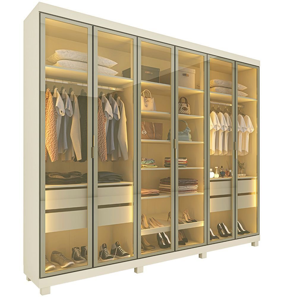 Guarda-Roupa Casal 6 Portas Imperatriz Reflecta com LED 100% MDF Yescasa