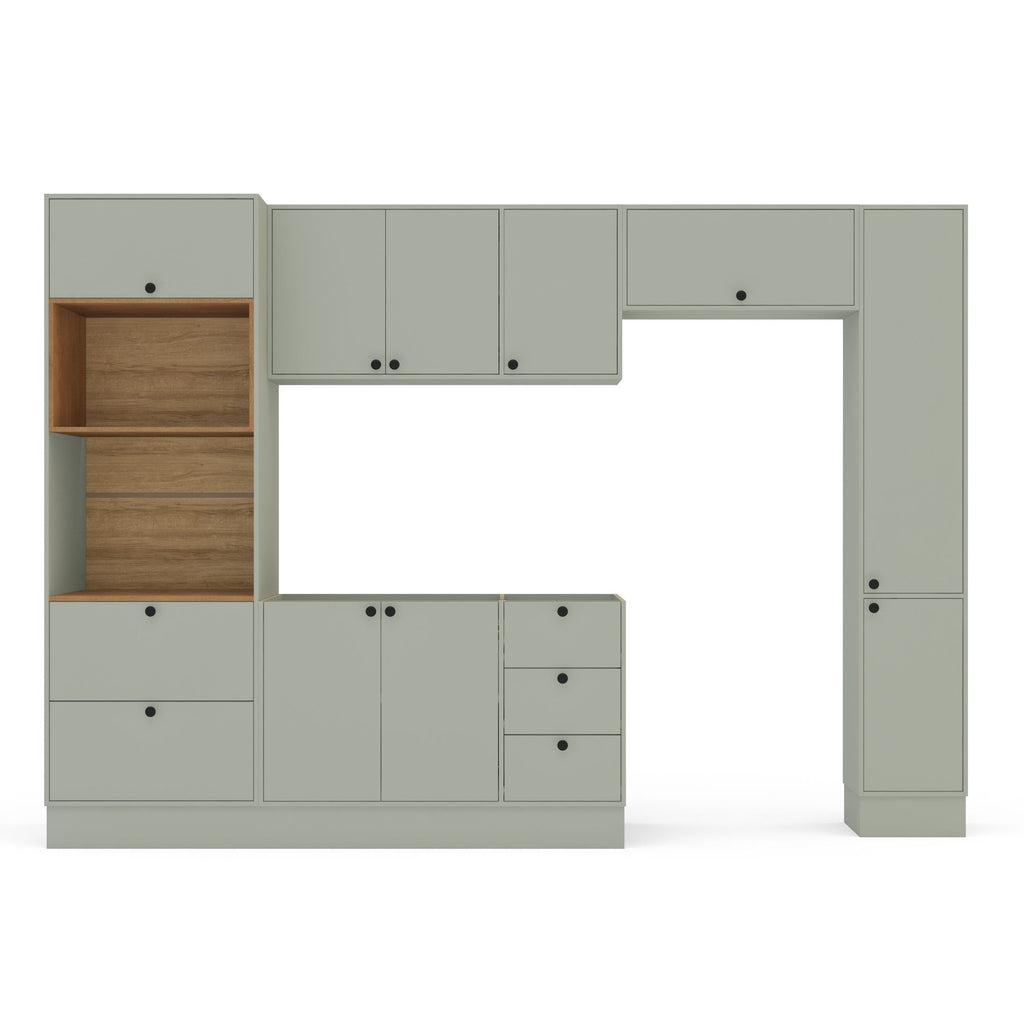 Cozinha Completa Modulada com Rodapé 5 Peças Rubi Yescasa Verde/Oliva