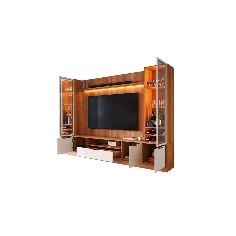 Estante Home Noble 270cm para TV Até 75 Polegadas com 2 Cristaleiras, Portas Reflecta e LED