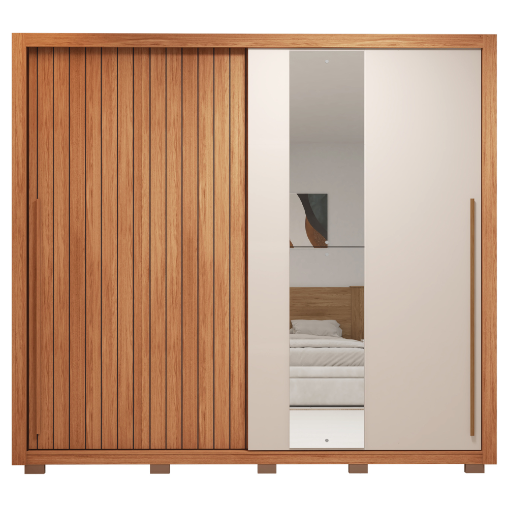 Guarda-Roupa Casal Suburban 2 Portas Ripado com Espelho MDP/MDF Freijó/Off White Espresso Móveis