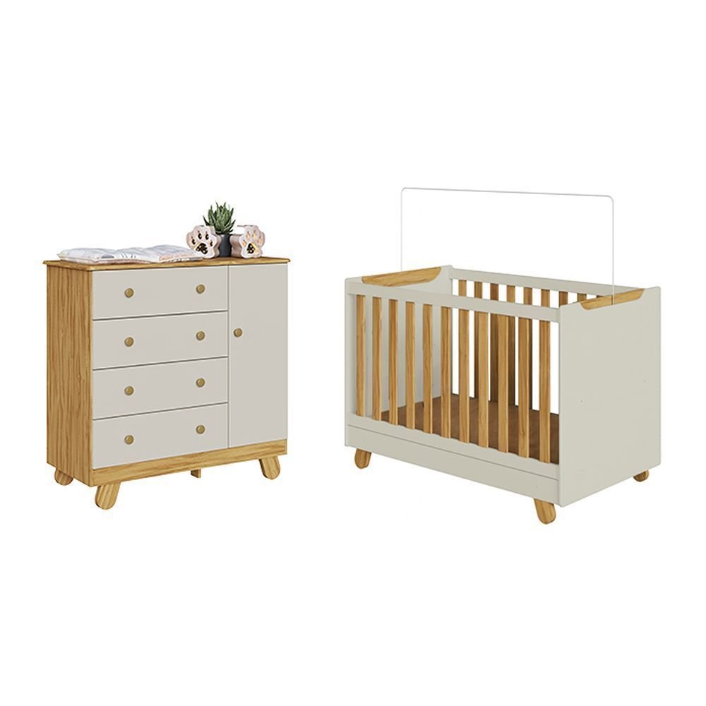 Quarto de Bebê Cômoda e Berço Minicama 4 em 1 Levy 100% MDF Espresso Móveis Bege/Amêndoa/Off White