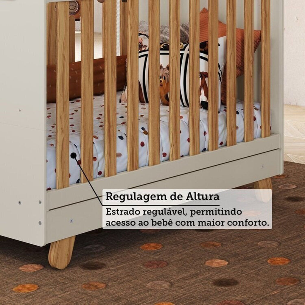 Quarto de Bebê Cômoda e Berço Minicama 4 em 1 Levy 100% MDF Espresso Móveis Bege/Amêndoa/Off White