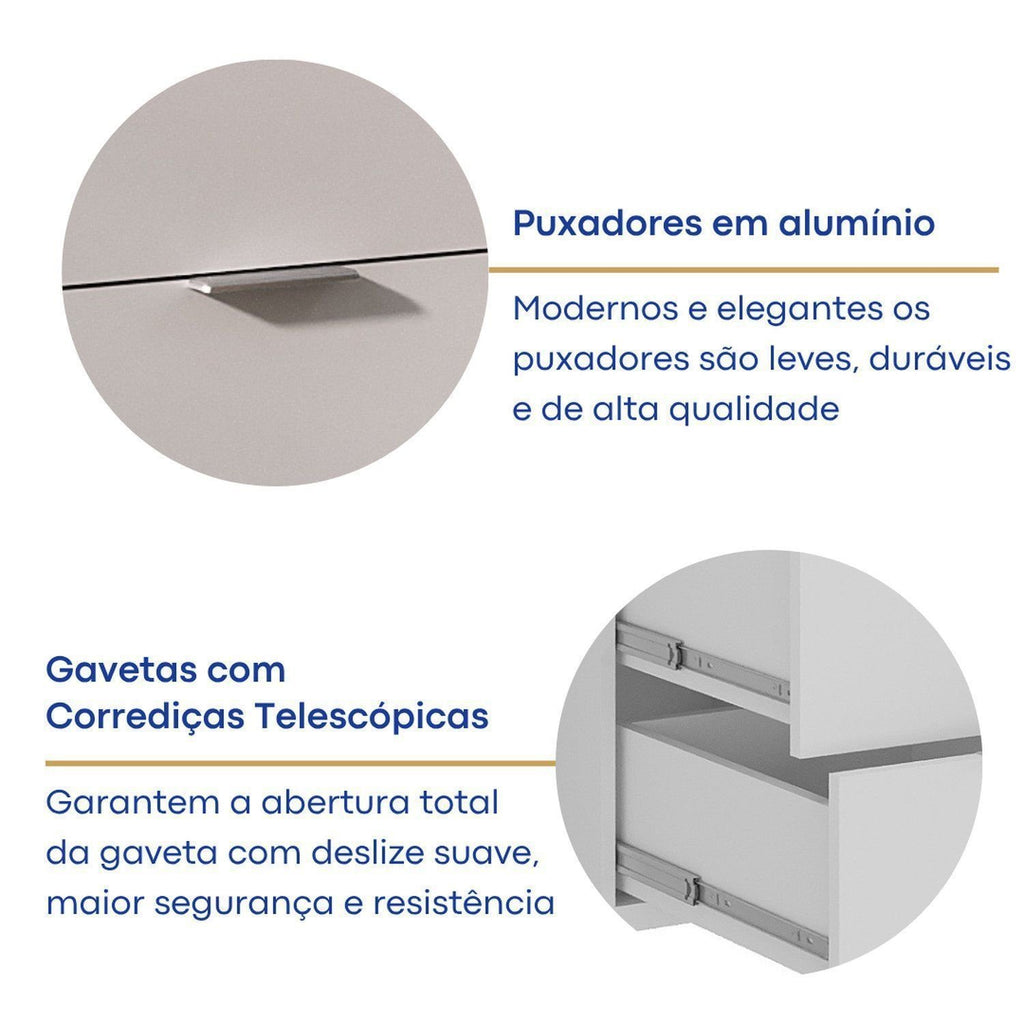Escrivaninha em L com Mesa Escritório 5 Gavetas 152cm Branco Foscarini