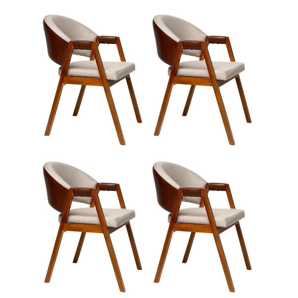 Kit 4 Cadeiras Sala de Jantar Premium com Braço Madeira Maciça Movellu Home