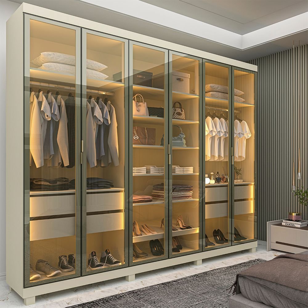 Guarda-Roupa Casal 6 Portas Imperatriz Reflecta com LED 100% MDF Yescasa