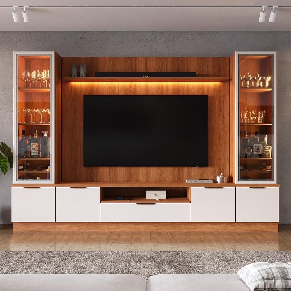 Estante Home Noble 270cm para TV até 75 Polegadas com 2 Cristaleiras, Portas Reflecta e LED Movelove