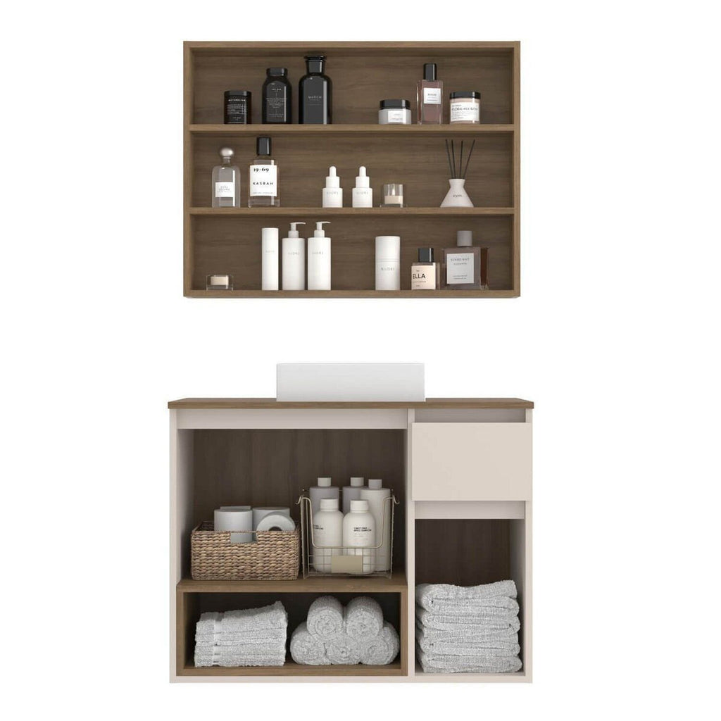 Gabinete de Banheiro com Espelheira e Cuba 80cm Aurora Yescasa