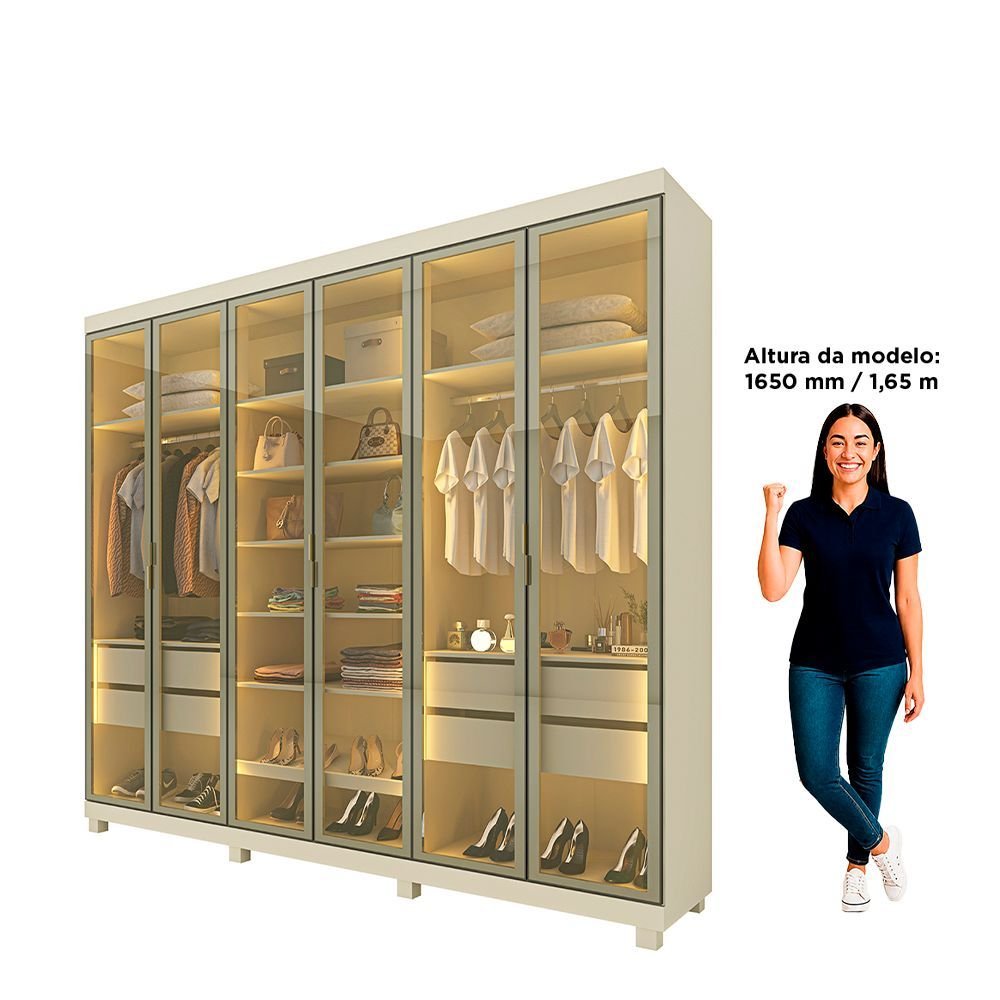 Guarda-Roupa Casal 6 Portas Imperatriz Reflecta com LED 100% MDF Yescasa