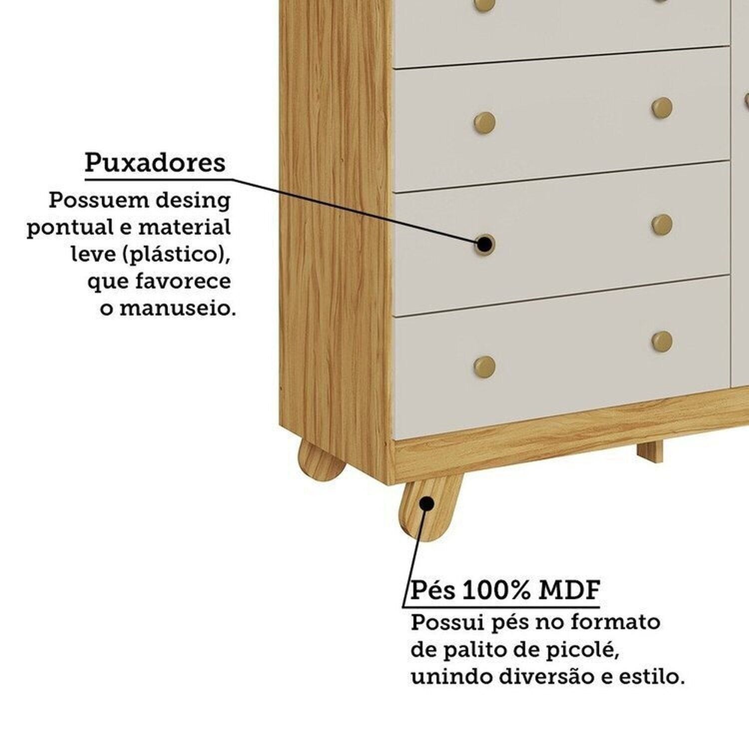 Quarto de Bebê Cômoda e Berço Minicama 4 em 1 Levy 100% MDF Espresso Móveis Bege/Amêndoa/Off White