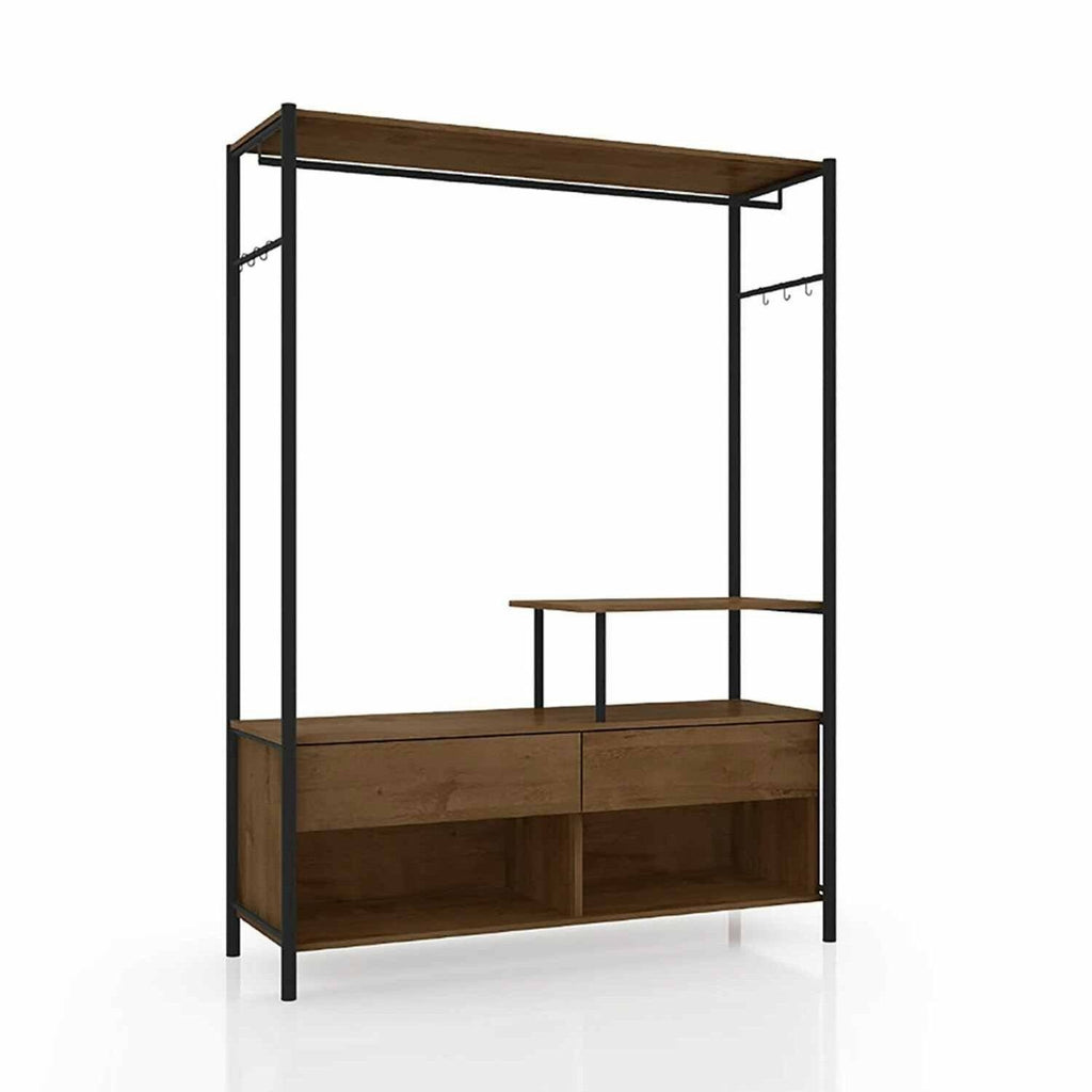 Guarda-Roupa Closet Industrial para Casal de Ferro 2 Gavetas 5 Prateleiras Barcelona Artefamol Marrom/Preto