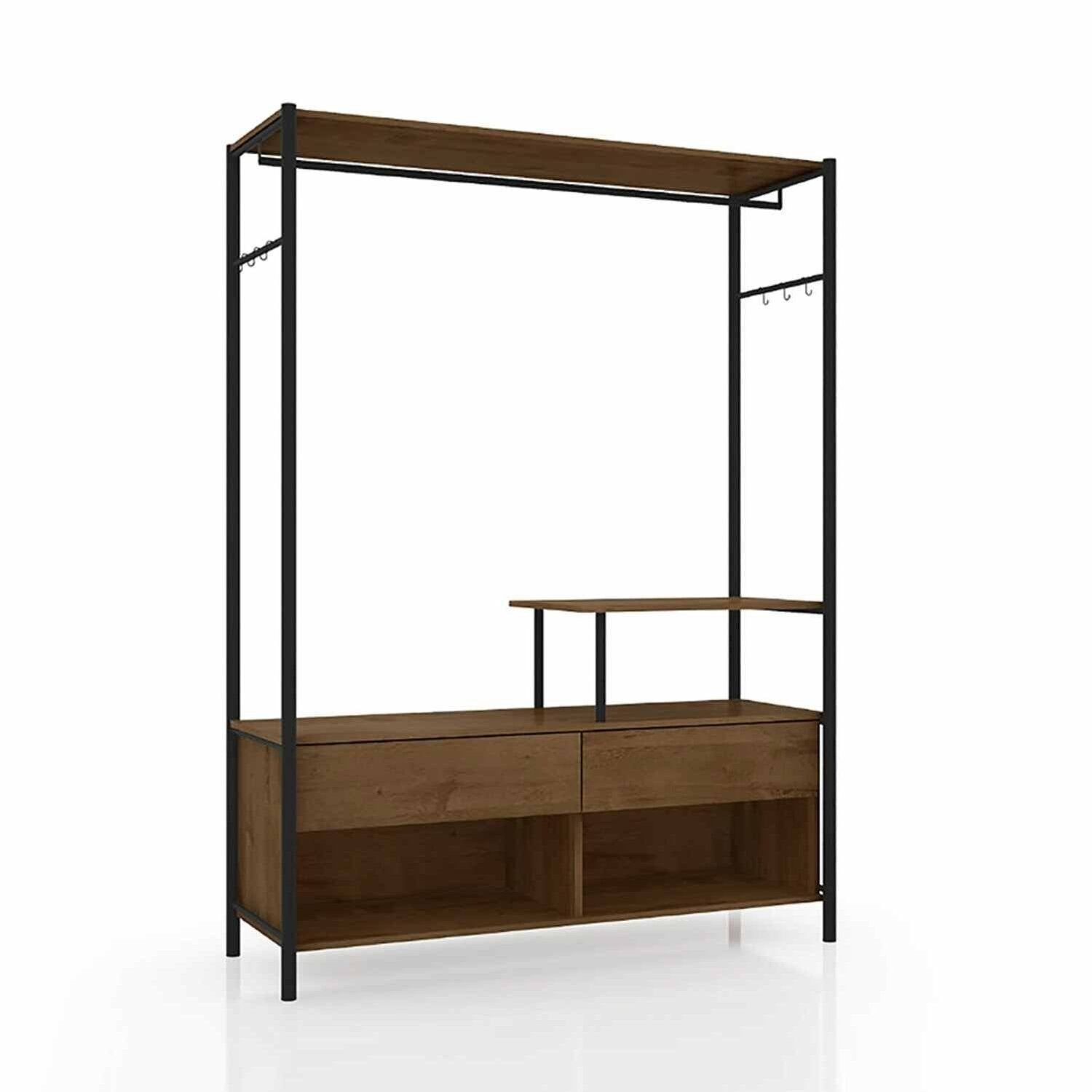 Guarda-Roupa Closet Industrial para Casal de Ferro 2 Gavetas 5 Prateleiras Barcelona Artefamol Marrom/Preto