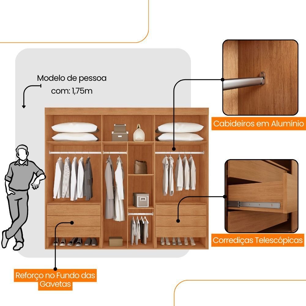 Guarda-Roupa Casal Coliseu 100% MDF 6 Portas e 6 Gavetas Moderna Mobília