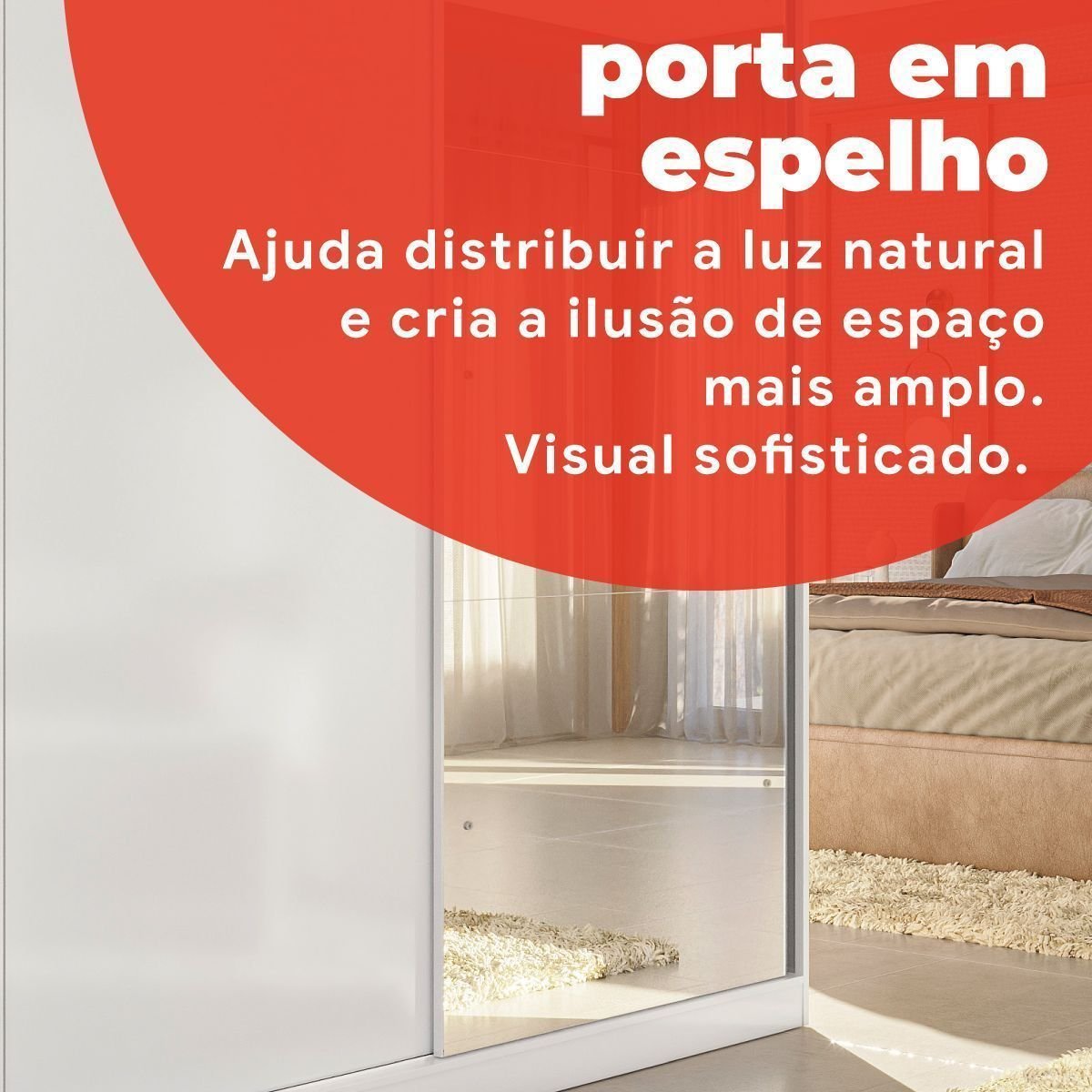 Guarda-Roupa Solteiro com Espelho 2 Portas de Correr e 2 Gavetas Peônia Yescasa