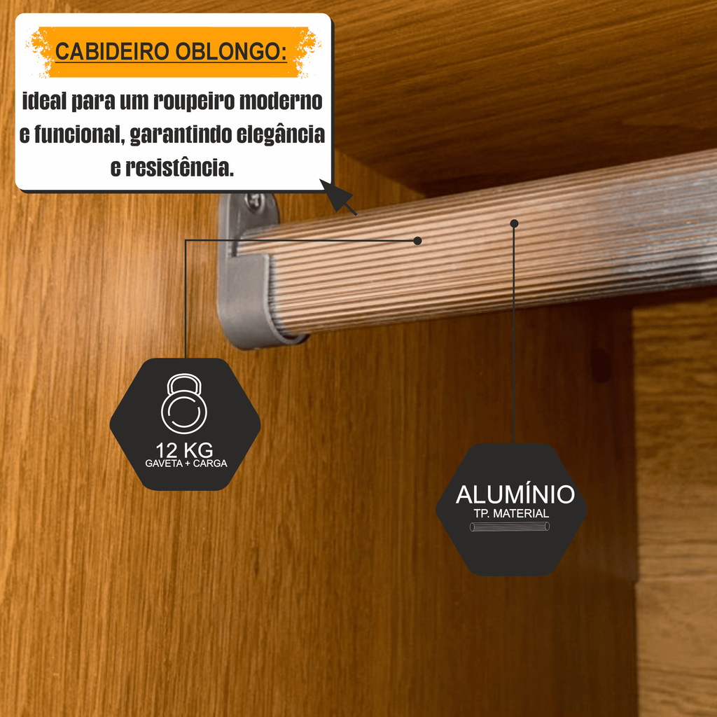 Guarda-Roupa Casal 6 Portas com LED e Vidro Reflecta 5 Gavetas Bélgica RV Móveis