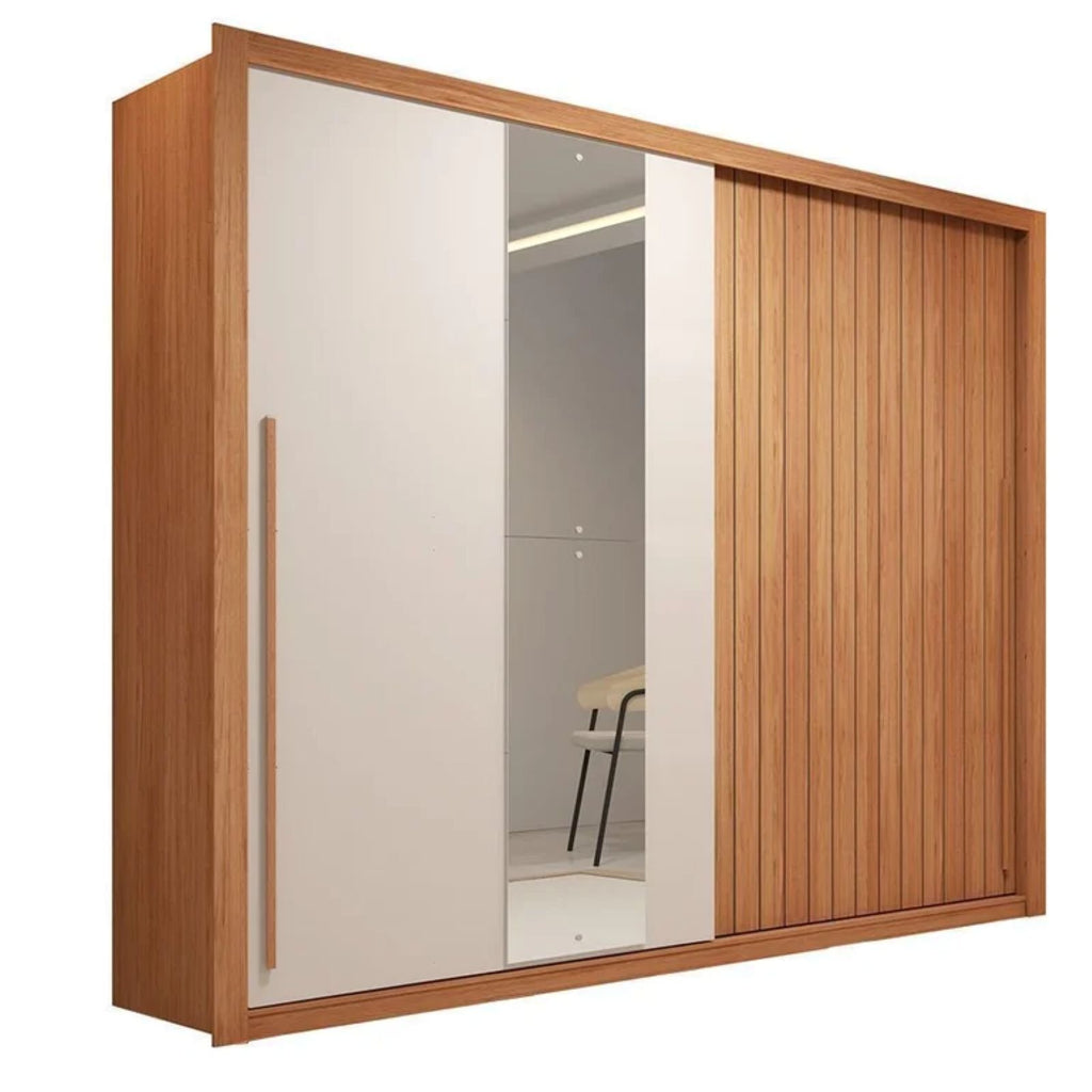 Guarda-Roupa Casal Suburban 2 Portas Ripado com Espelho MDP/MDF Freijó/Off White Espresso Móveis