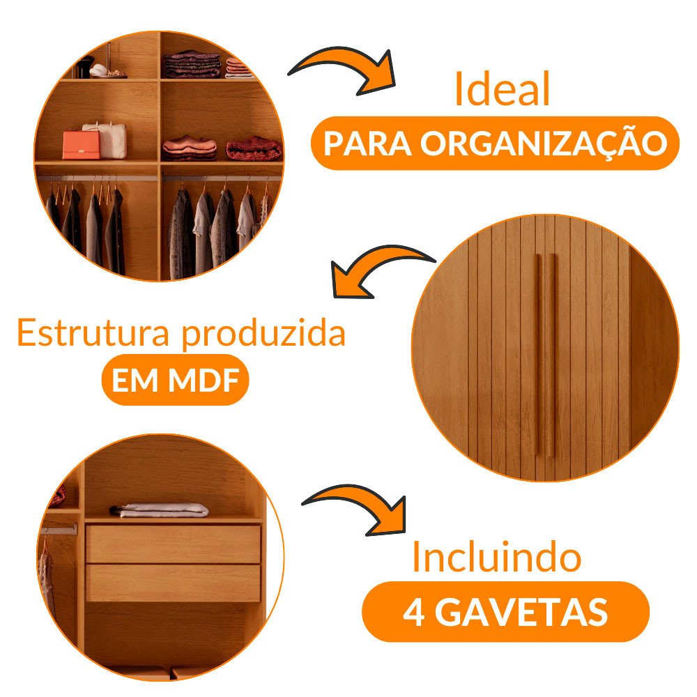 Guarda-Roupa Casal Toronto 8 Portas 4 Gavetas 100% MDF Moderna Mobília