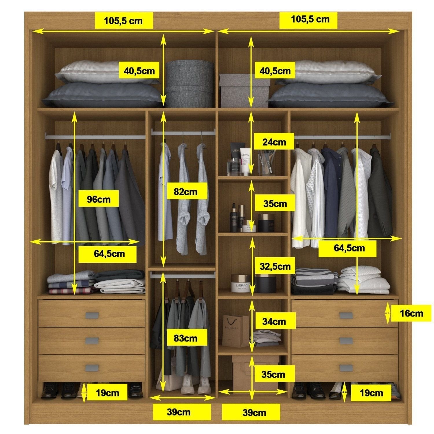 Guarda-Roupa Casal Coliseu 2 Portas 6 Gavetas 100% MDF D Doro