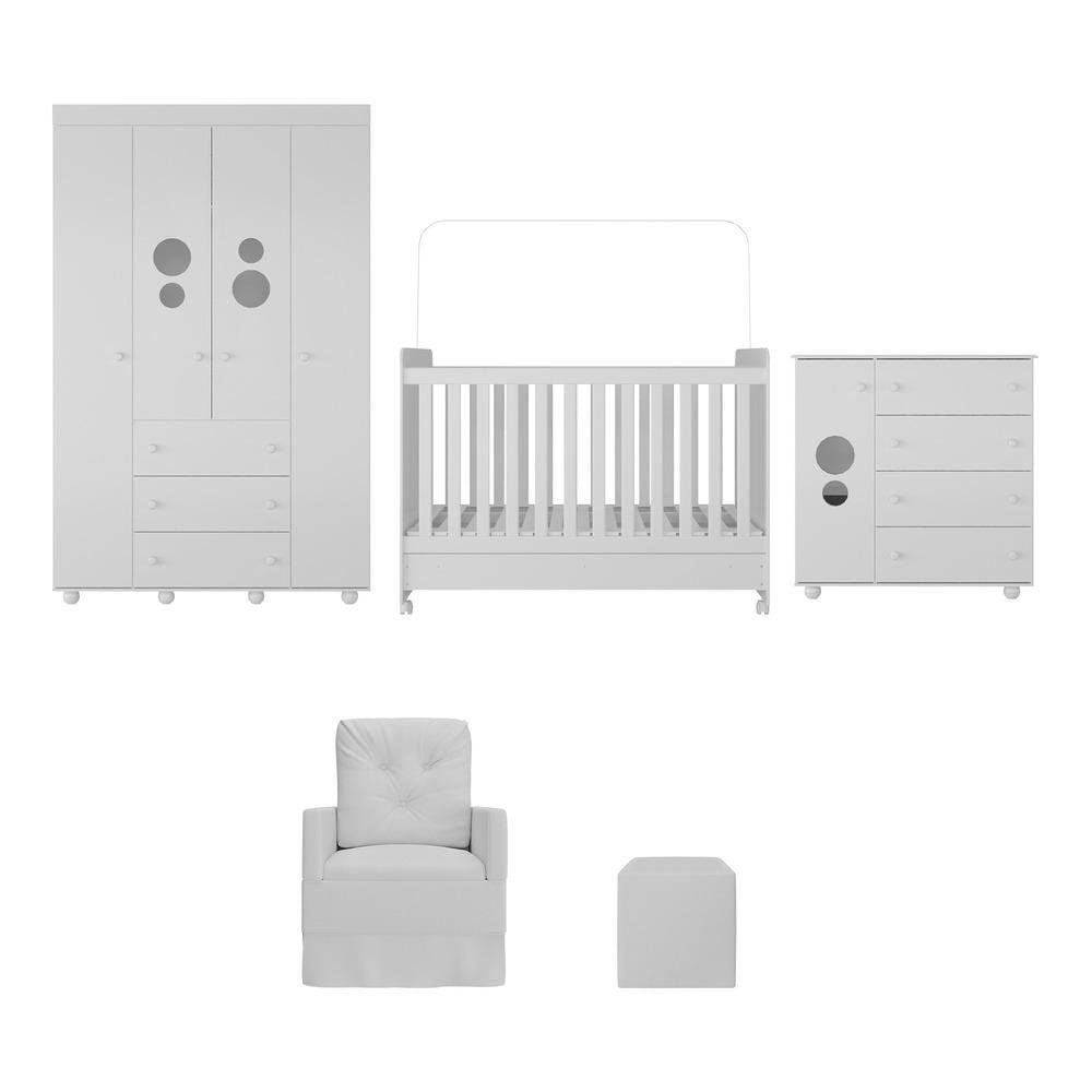 Quarto de Bebê Completo Berço Guarda-Roupa Cômoda Poltrona Puff Colchão Multimóveis MP4109