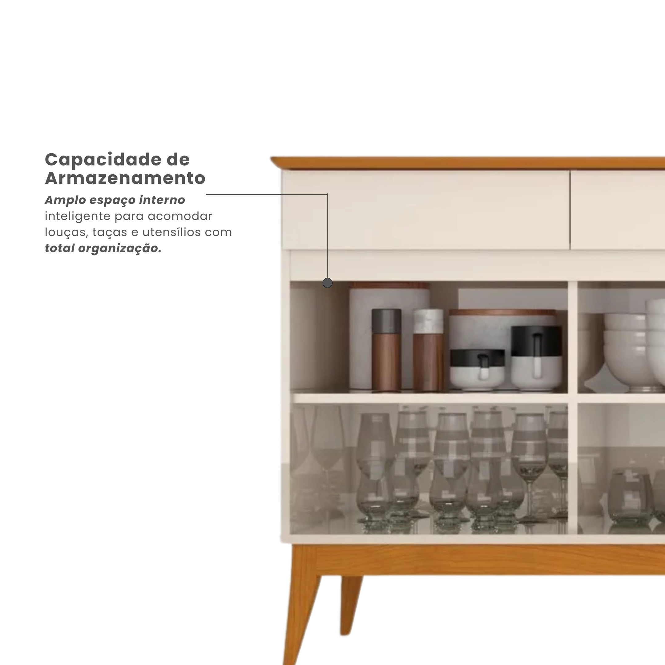 Buffet Aparador 4 Portas e 4 Gavetas Premium MDF Off White/Cedro EDN Móveis