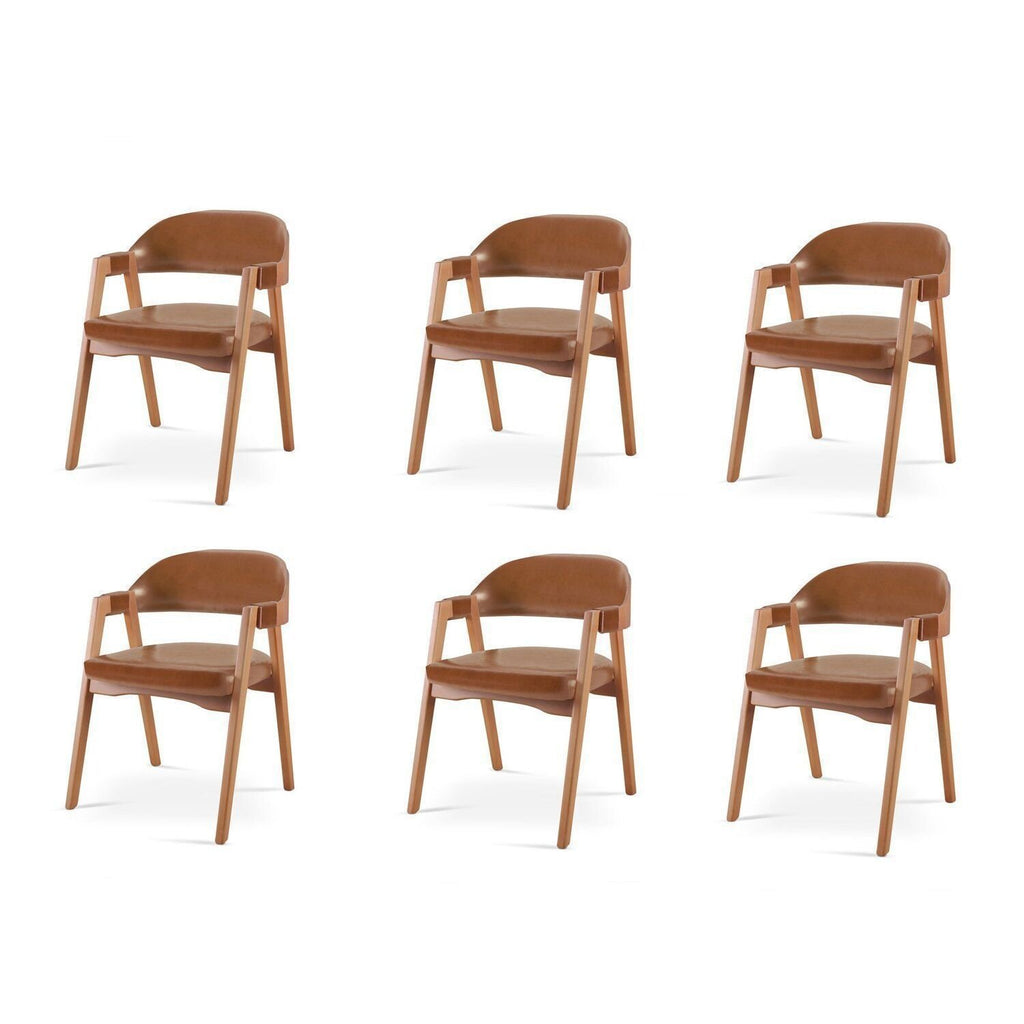 Kit 6 Cadeiras Sala de Jantar Estofadas com Braços Linho Madeira Gaia Yescasa