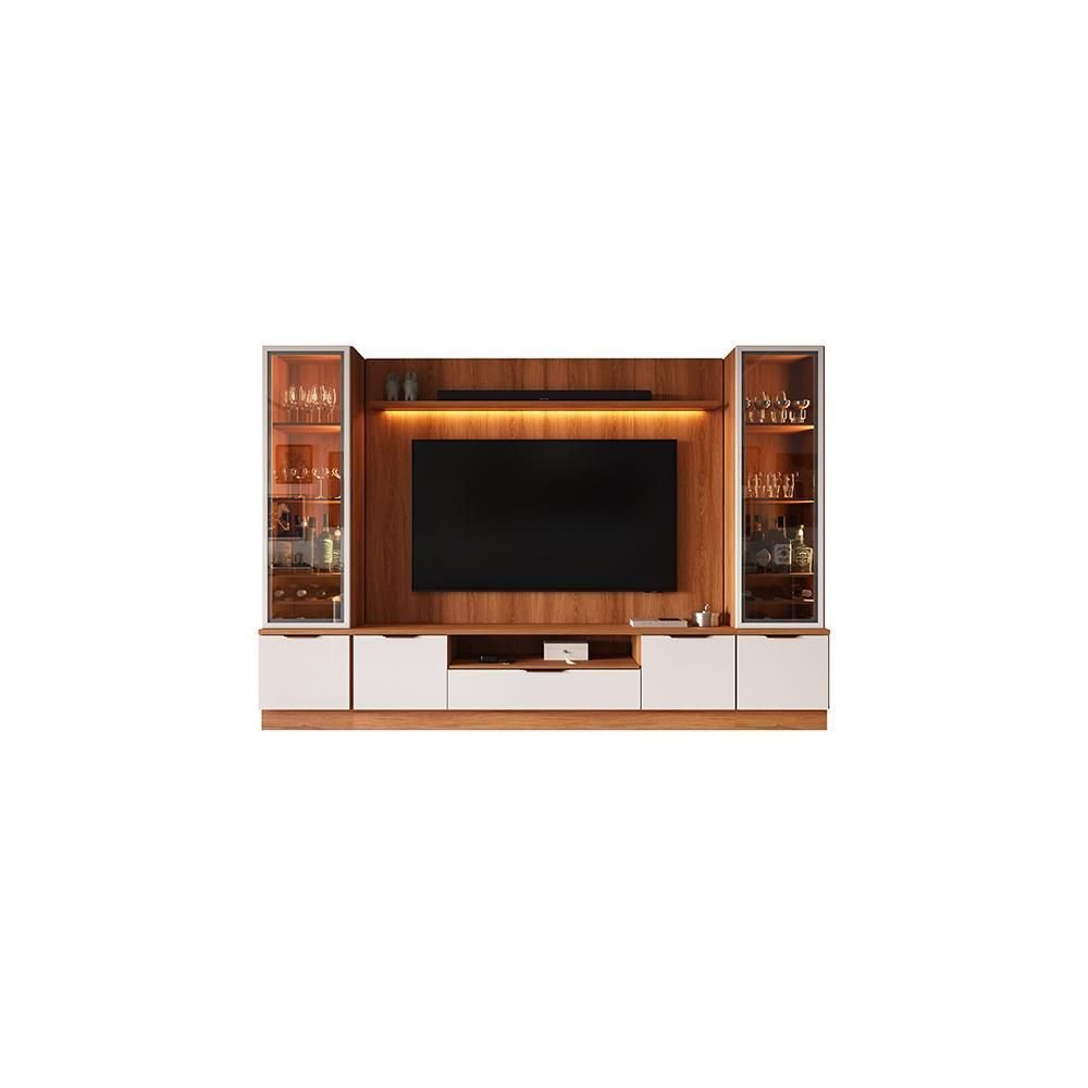 Estante Home Noble 270cm para TV até 75 Polegadas com 2 Cristaleiras, Portas Reflecta e LED Movelove