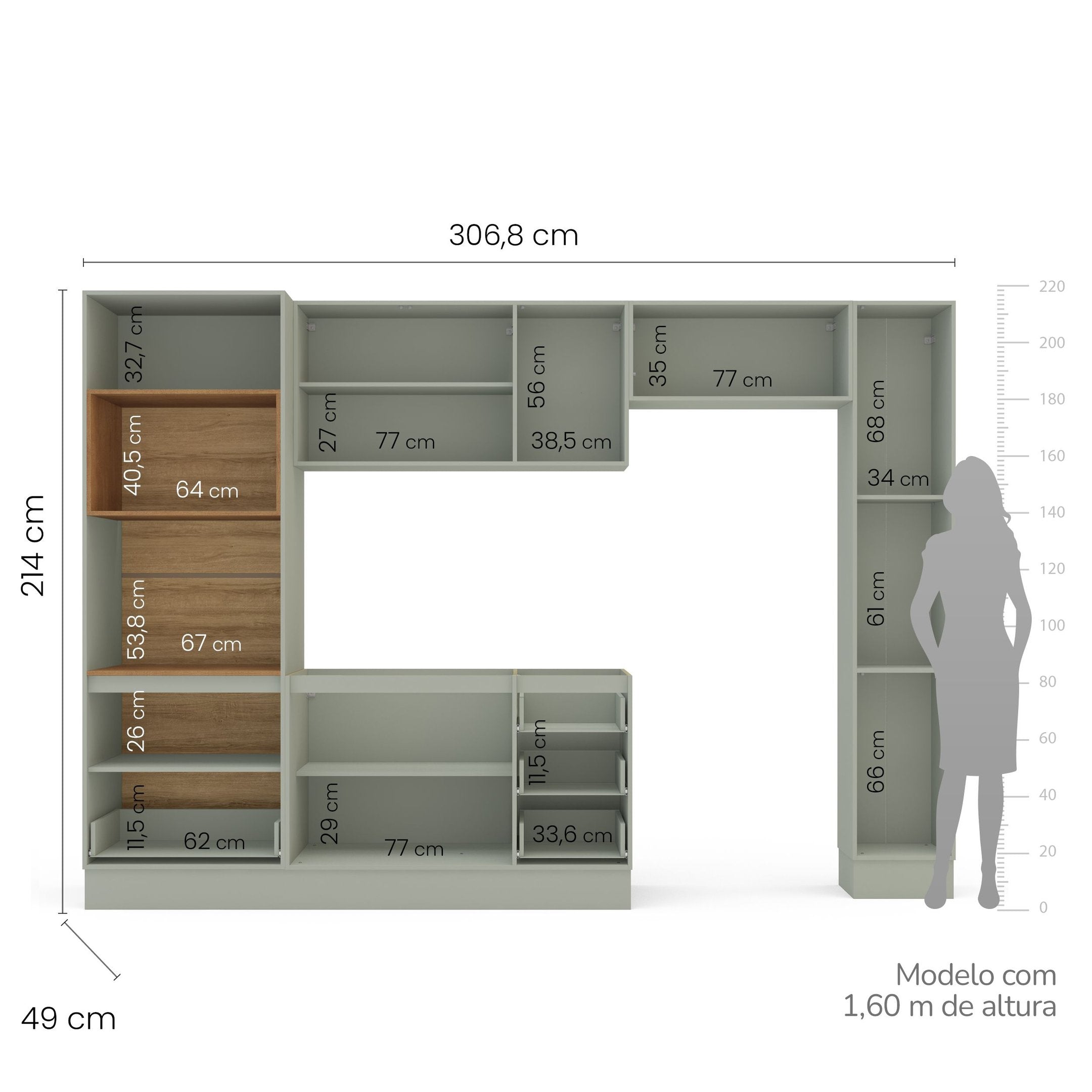 Cozinha Completa Modulada com Rodapé 5 Peças Rubi Yescasa Verde/Oliva
