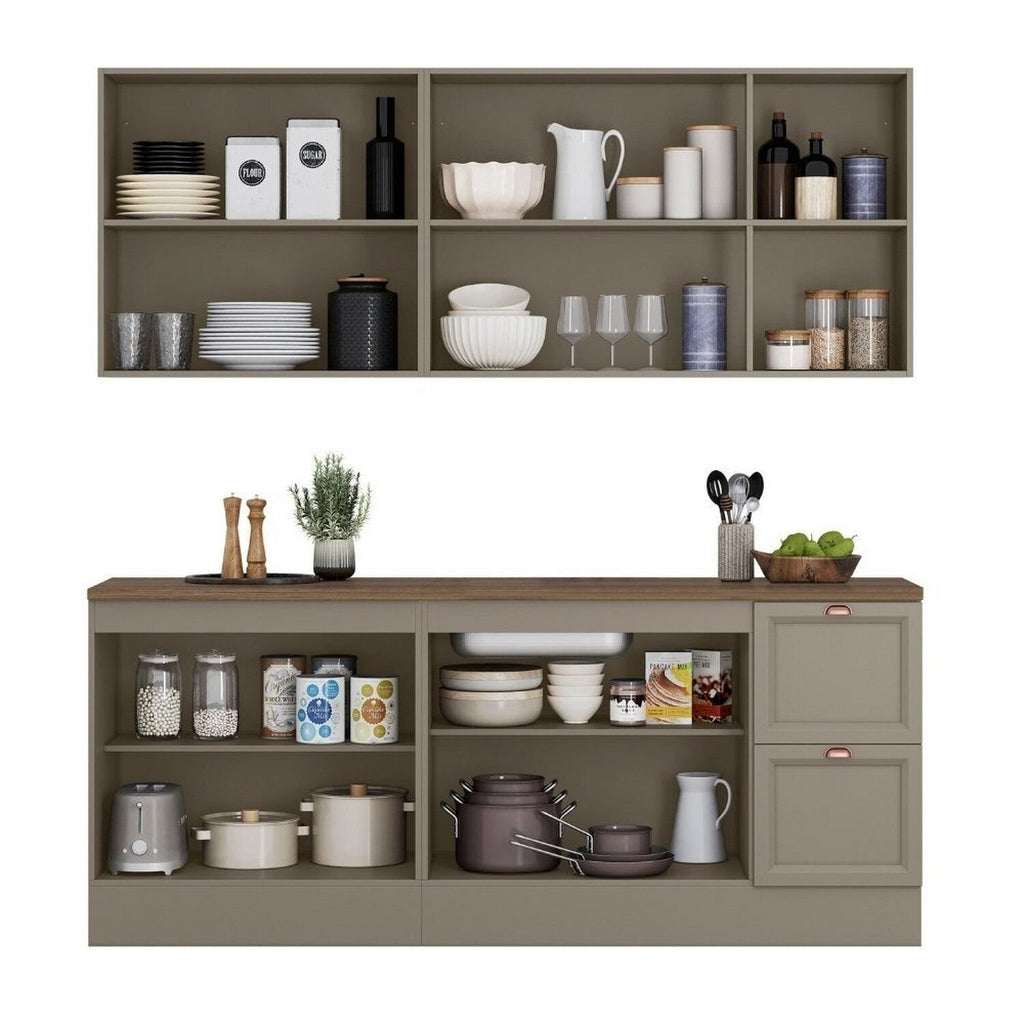 Cozinha Completa Modulada Americana 4 Peças com Balcão Tampo e 2 Gavetas Unna Yescasa